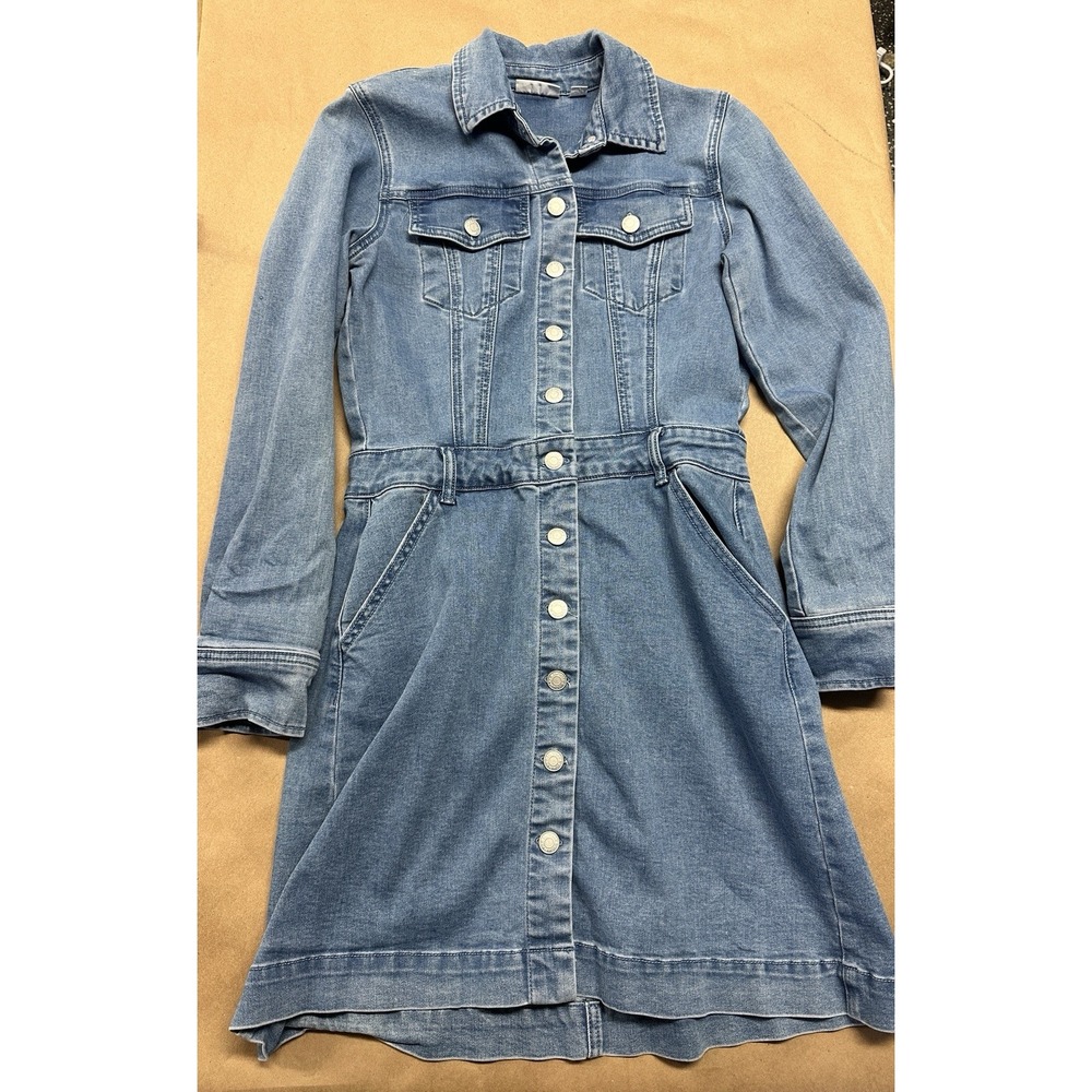 New York & Company Long Sleeve Denim Button-Front Mini Jean Dress Pockets Sz S - Picture 4 of 12